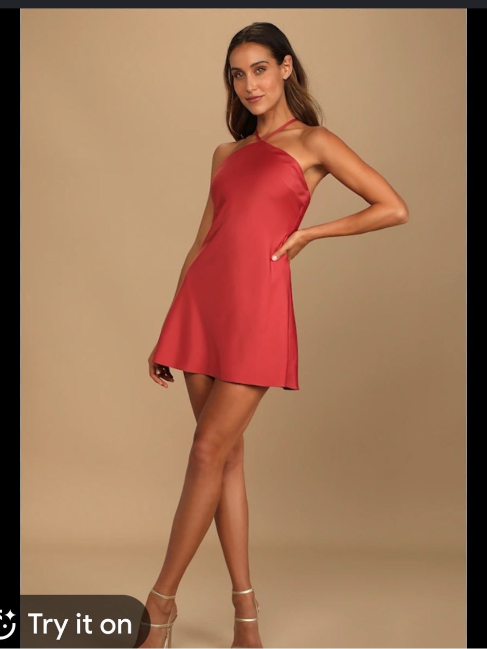 Red Halter Satin Mini Dress - Women